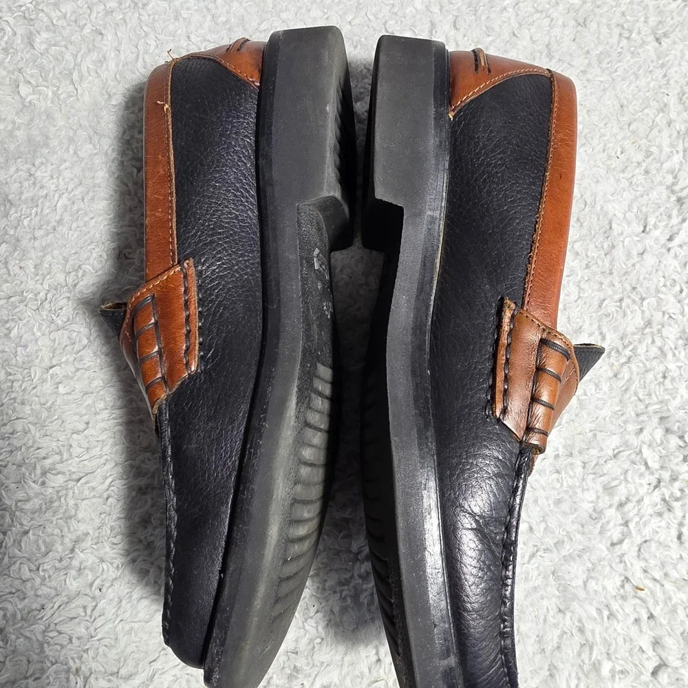 E.T.‎ Wright Penny Loafers Black Brown Two Tone Pebbled Leather Vibram Mens 10D